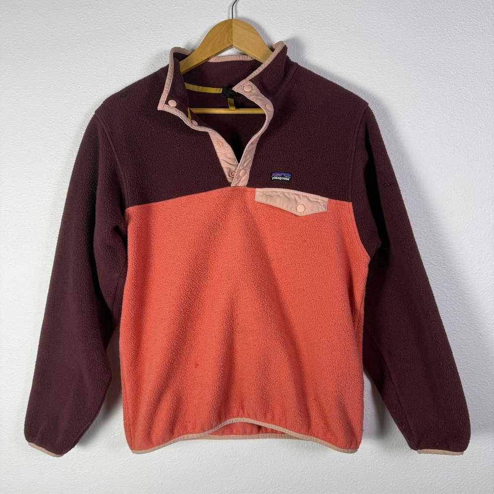Patagonia Synchilla Snap-T Fleece Pullover Kids XXL Pink Burgundy Colorblock